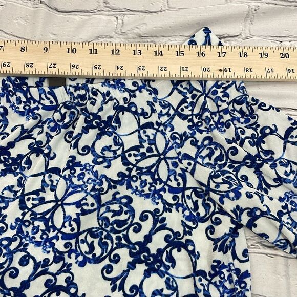 Chico’s TRAVELERS CLASSIC Off-The-Shoulder Top paisley Blue & White size L - Picture 14 of 16